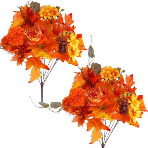 Vista 7 de Anna's Whimsy 2 flores artificiales de otoño, plantas artificiales de interior, decoración de otoño, ramo de flores de seda para decoración