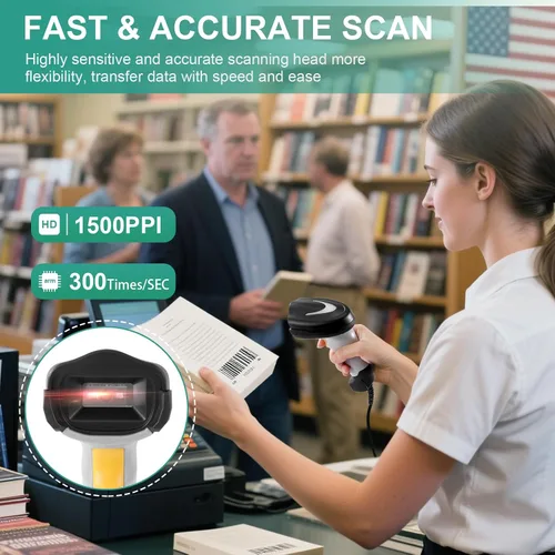 Vista 5 de Escáner de código de barras, escáner de código QR de mano conexión con cable USB 1D 2D y PDF417 Matriz de datos Lector automático de códigos