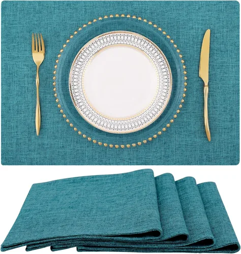 Vista 44 de homing - Juego de 4 manteles individuales de algodón y lino, manteles de tela lavables para mesa de comedor de estilo rústico para interiores y Negro