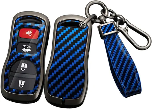 Vista 10 de ontto Funda para llave de automóvil Nissan 2002 en adelante, diseño de carbono, antiarañazos, para Infiniti FX35, FX45, QX4, color negro