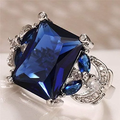 Vista 3 de LMCIEZR 925 Silver Huge Natural 4Ct Tanzanite Ring Bridal Wedding Engagement Size 6-10