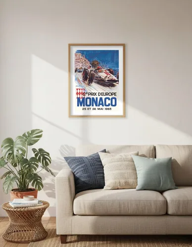 Vista 6 de Mónaco Grand Prix Europe (Gd Prix D'Europe) - Póster de carreras de coches vintage por Michel Beligond c.1963 - Impresión artística maestra