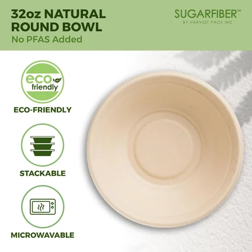 Vista 3 de 32oz Compostable Paper Bowls Disposable Round Soup Bowls with Lids, 500 SET