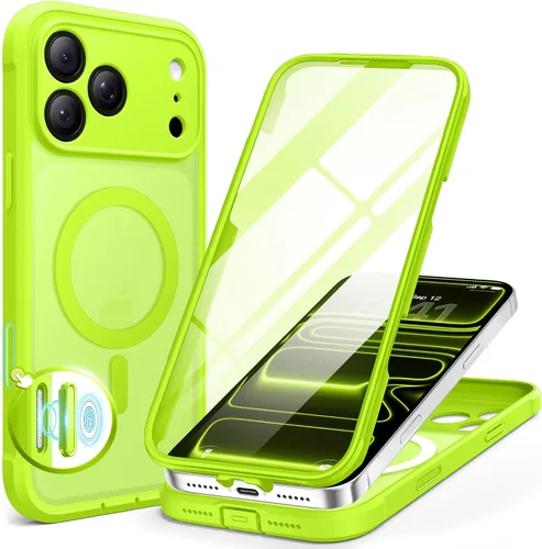 Vista 73 de BERFY Funda para iPhone 17 Pro Max, compatible con MagSafe, protector de pantalla de vidrio integrado, protección de cámara, funda de cuerpo