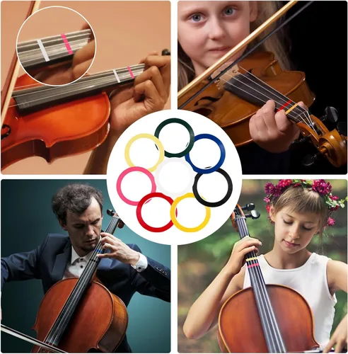 Vista 7 de Diapasón para violín, 8 rollos de calcomanías de guía de dedo para violín, cinta de dedo de violonchelo de 216 pies para principiantes posiciones