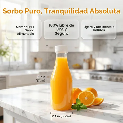 Vista 5 de WUWEOT Paquete de 30 botellas de plástico para jugos, botellas de bebidas desechables transparentes de 10 onzas con tapas blancas a prueba