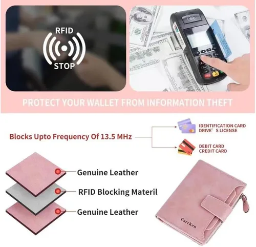 Vista 4 de LOSIMEI Womens Wallet RFID Blocking Small Compact Bifold Luxury Leather Pocket Wallet Credit Card Holder (Pink)