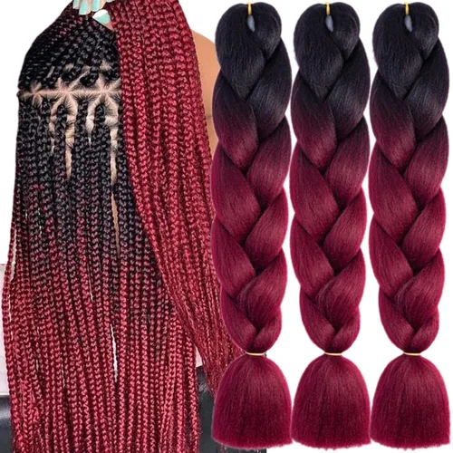 Vista 12 de 3 paquetes de extensiones de cabello sintético para trenzar de color negro a azul, tamaño jumbo ombré, de 24 pulgadas o trenzas de ganchillo