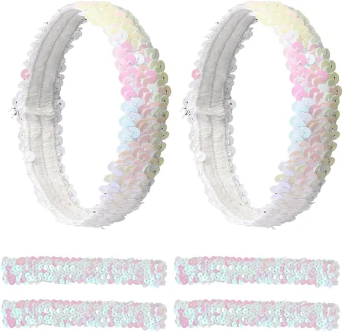 Vista 10 de GORGECRAFT 12 diademas de lentejuelas elásticas con purpurina elástica con purpurina a la moda, juego de accesorios para mujeres, deportes, bailes
