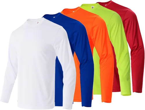 Vista 16 de LeeHanTon Camisas de manga larga para hombre, de secado rápido, cuello redondo, camisetas de trabajo, atléticas, ciclismo, senderismo, paquete de 5