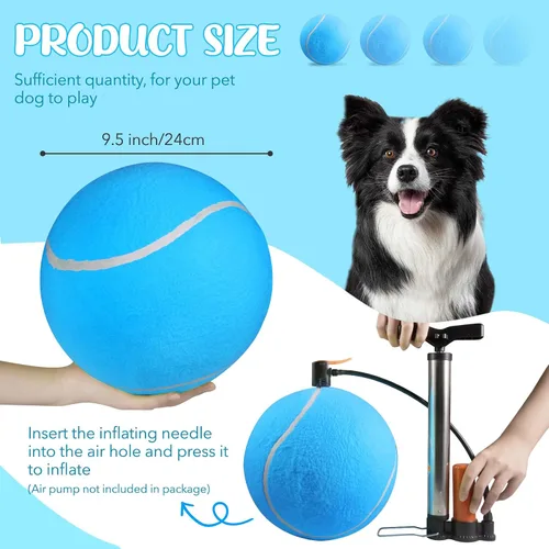 Vista 4 de susu & wuwu Pelota de tenis gigante para perros, pelota de tenis grande amarilla para perro, regalo de cumpleaños, pelotas de juguete para mascotas