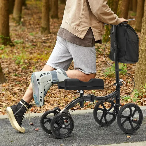 Vista 3 de monicare Rodillera para adultos, ruedas delanteras de 10 pulgadas, alternativa de muleta médica orientable con sistema de freno doble y bolsa