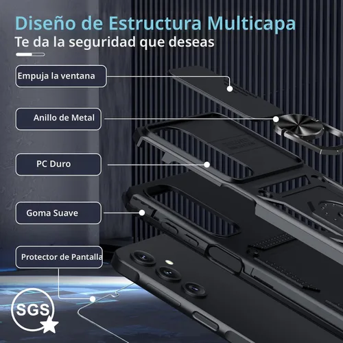 Vista 4 de Janmitta Funda compatible con Samsung Galaxy A16 5G/4G con Cubierta Deslizante Integrada para Lente de Cámara + Protector de Pantalla + Soporte
