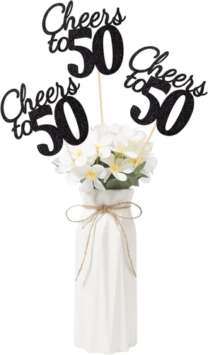 Vista 40 de Gexolenu Cheers to 21, paquete de 10 centros de mesa con purpurina dorada de doble cara para cumpleaños número 21 para mesas, palitos decorativos
