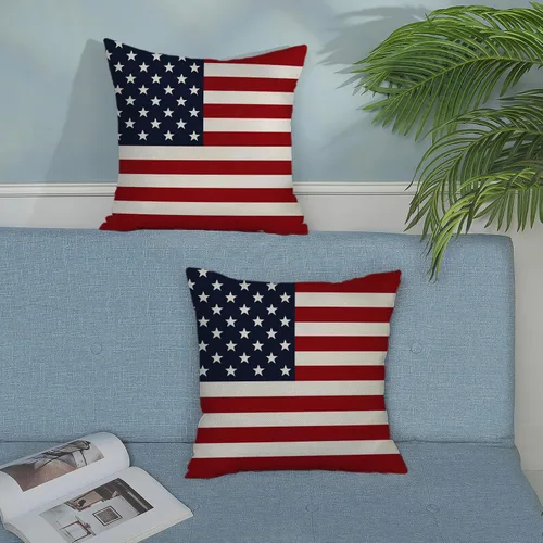 Vista 3 de Juego de 2 fundas de almohada para el 4 de julio, 16 x 16 pulgadas, Día de la Independencia, Día de los Caídos, decoración al aire libre, almohadas