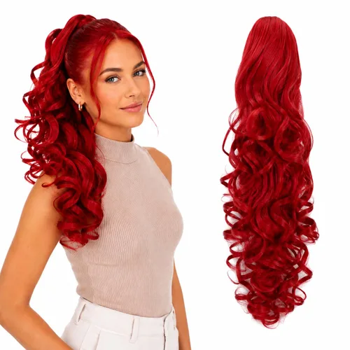 Vista 16 de Prettyshop - Extensión de cola de caballo de 24 pulgadas con clip, larga, voluminosa, ondulada, resistente al calor, color negro H63