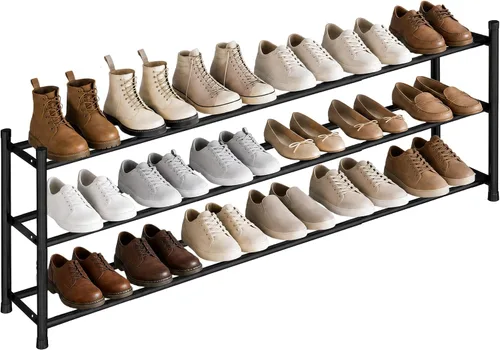 Vista 9 de STORAGE MANIAC Zapatero largo expandible, estante de zapatos de metal ancho apilable de 6 pares, estante ajustable para zapatos, organizador