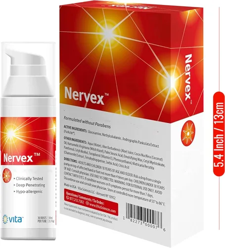Vista 7 de Alivio del dolor por neuropatía con árnica de Nervex, R-ALA, B1, B5, B6, capsaicina, MSM. Calmar y regenerar. Reduzca el ardor, el hormigueo