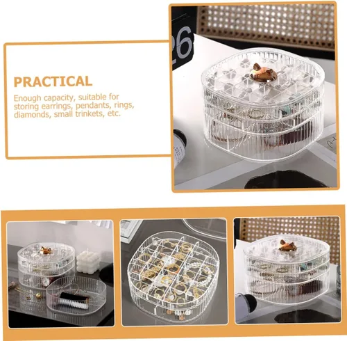 Vista 9 de Caja organizadora de joyas apilable transparente con múltiples compartimentos, contenedor de almacenamiento de joyas para aretes, collares