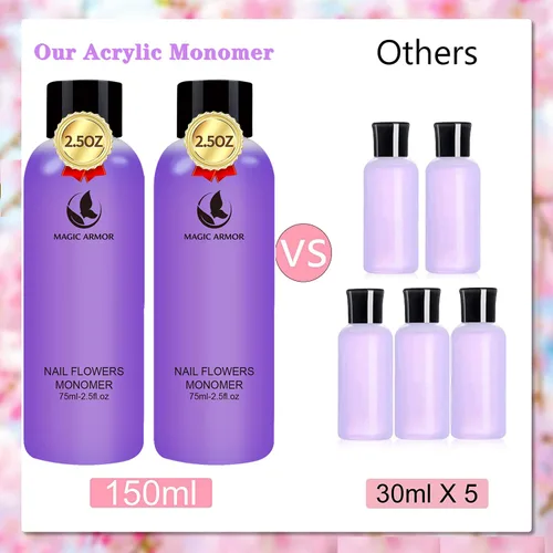Vista 4 de MAGIC ARMOR Monómero líquido acrílico, monómero acrílico profesional de 5.1 fl oz para kit de sistema de uñas, secado rápido para extensiones de uñas