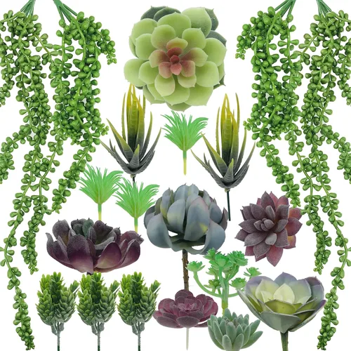 Vista 10 de Woohome 10 piezas de suculentas falsas artificiales, decoración de cactus artificiales, plantas suculentas artificiales para decoración de cactus