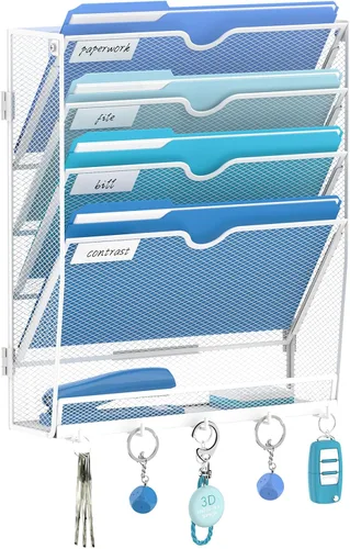 Vista 26 de 5 Tier Wall File Organizer, Metal Holder with Bottom Hooks Negro