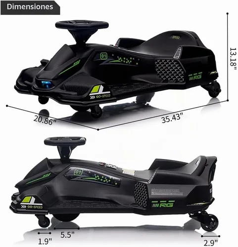 Vista 6 de Coche de deriva para niños de 12 V, motor eléctrico 7ah de 45 W, velocidad Negro
