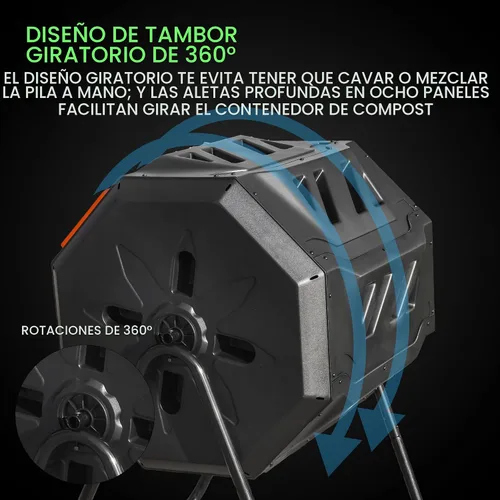 Vista 3 de Hourleey Contenedor de Compostaje Giratorio para Exteriores, Contenedor de Compostaje Giratorio de Doble Cámara de 43 Galones con Puertas