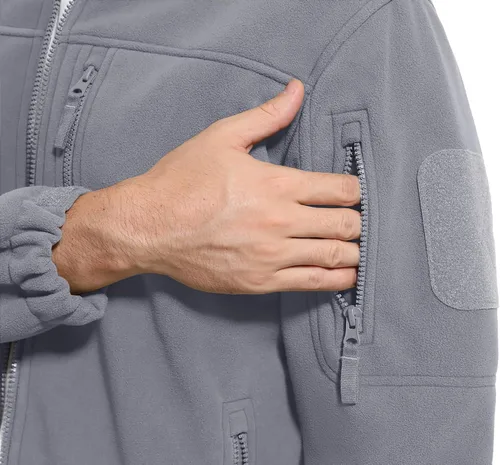 Vista 5 de CRYSULLY Chaqueta de forro polar táctica con cremallera completa para hombre, abrigo de invierno con múltiples bolsillos