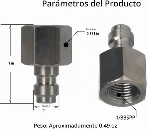 Vista 4 de Adaptador universal de enchufe de desconexión rápida de 0.315 in, rosca hembra BSPP de acero inoxidable de 1/8 pulgadas, accesorios de carga PCP 1/8