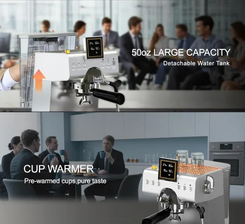 Vista 8 de Empstorm Cafetera Espresso 20 Bares con Espumador de Leche de Vapor, Cafetera Espresso de Acero Inoxidable con Pantalla LED Cafetera para Café
