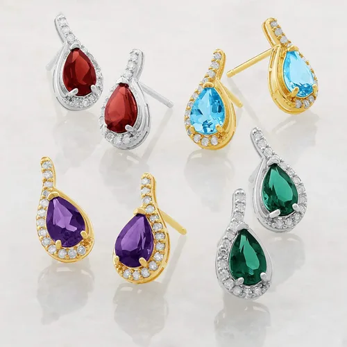 Vista 4 de 14k Yellow or White Gold Gemstone Pear Shape Drop Stud Earrings for Women with Teardrop Natural Diamonds and Push Backs 6mm x 4mm Birthstone by MAX