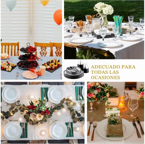 Vista 4 de Norme Juego de vajilla de plástico desechable de 500 piezas para 100 invitados, juego de vajilla desechable para cumpleaños, boda, fiesta de 100