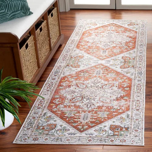 Vista 7 de SAFAVIEH Alfombra lavable Arizona Collection – 3 x 5 pies, marfil y al óxido, antideslizante y fácil de limpiar, ideal para sala de estar, entrada