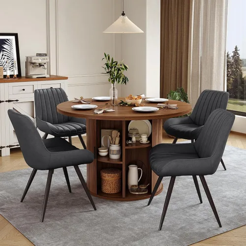 Vista 125 de Miereirl Moderno juego de comedor de 5 piezas para mesa redonda de madera de 4,31.5 pulgadas con estante de almacenamiento semiabierto y puerta