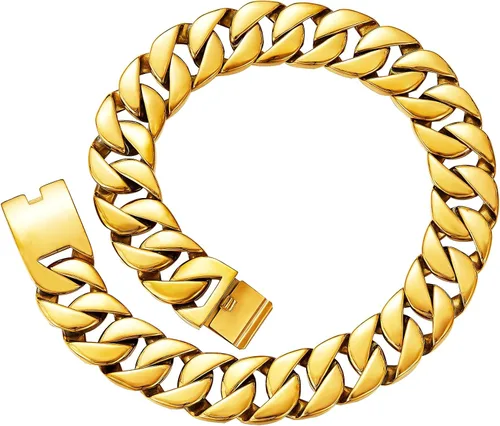 Vista 8 de AYiFFWTEO Collar de Pulsera de Cadena de Oro de 32mm de Ancho, Cadena de Oro Pesada con Caja, Chapado en Oro de 18K, Acero Inoxidable 316L, Cadena