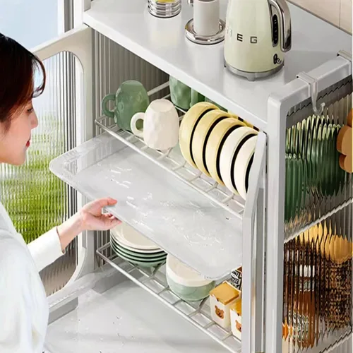 Vista 4 de Estante para horno de microondas para encimera de cocina, soporte para microondas, estante de microondas con gabinete de almacenamiento, adecuado