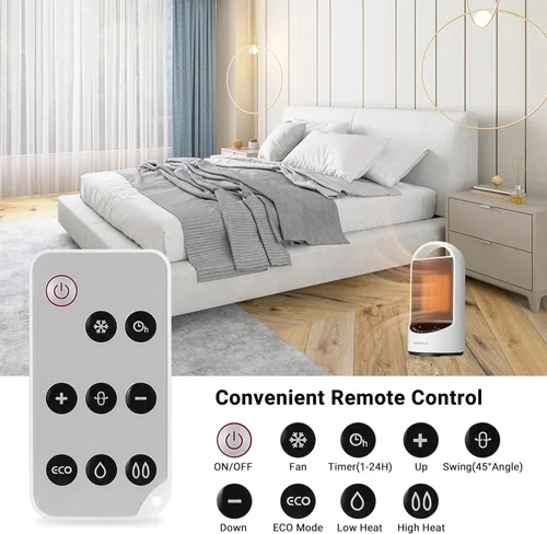 Vista 3 de INKBIRDPLUS Calentadores eléctricos de 1500 W para uso en interiores con temporizador remoto y 3 modos, protección contra sobrecalentamiento