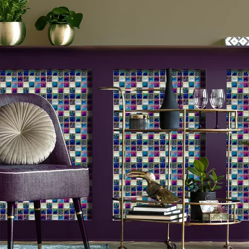 Vista 7 de Alwayspon 25 piezas de transferencias de azulejos de mosaico despegar y pegar para decoración del hogar, 4x4 pulgadas autoadhesivas impermeables