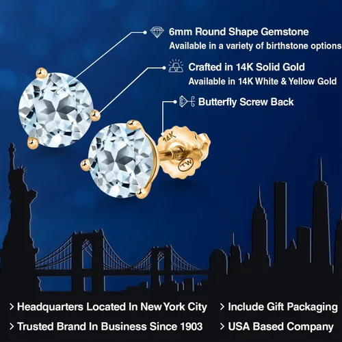 Vista 65 de Gem Stone King Aretes de Martini de oro amarillo de 14 quilates Aretes de tuerca de 3 puntas para mujeres y hombres Redondos de 0.236 pulgadas
