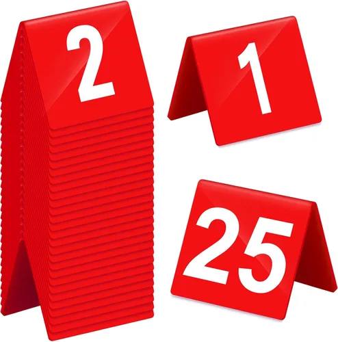 Vista 7 de Tuanse Table Numbers 1-25 - Tiendas de campaña acrílicas de doble cara, color blanco, negro Tarjetas de números de restaurante de plástico