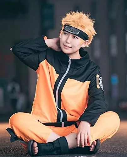 Vista 4 de ZNZXYCOS Conjunto de disfraz de anime para adultos color naranja y negro talla estadounidense para Halloween cosplay