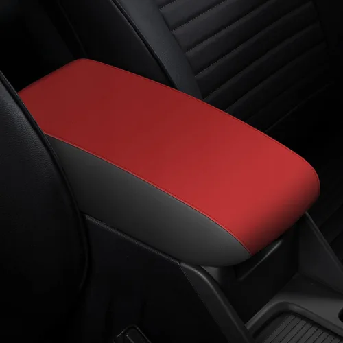 Vista 8 de AOMSAZTO - Fundas de consola para Nissan Sentra 2020, 2021, 2022, almohadilla para reposabrazos color negro con costuras rojas
