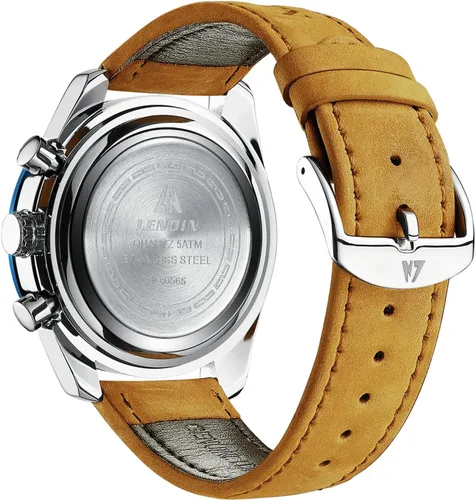 Vista 2 de LN LENQIN Relojes para hombre, reloj de cuero, analógico, de cuarzo, para hombre, luminoso, de lujo, moderno, elegante, para negocios o vestir