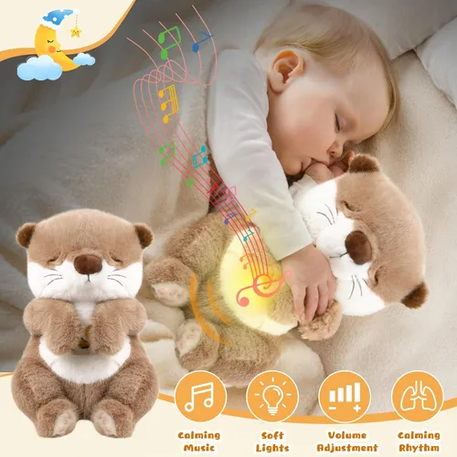 Vista 6 de Baby Comfort - Máquina de sonido de felpa con música, luces cálidas, momentos tranquilos para niños y adultos Peluche Que Respira