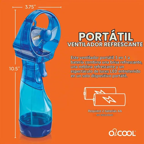 Vista 5 de O2COOL Ventilador de nebulización de mano LED Deluxe con batería Raspberry