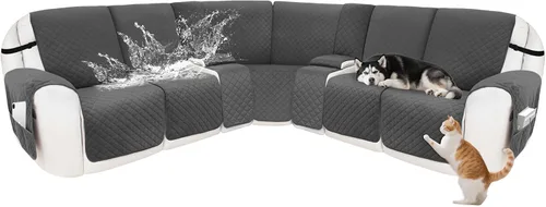 Vista 37 de Fundas para sofá modular reclinable, de terciopelo en forma de L, funda de consola central para perros y mascotas, lavable antideslizante, 1 funda