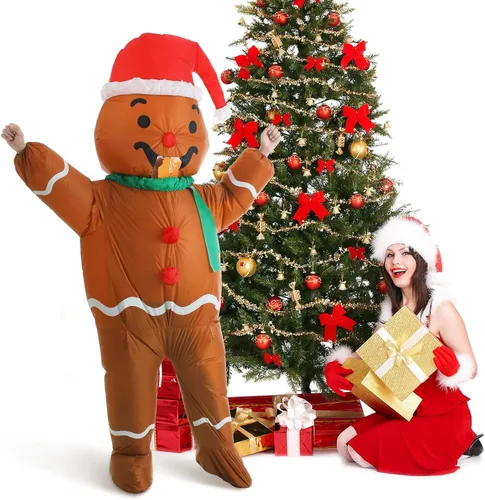 Vista 5 de Bokon Disfraz inflable de Navidad para adultos, disfraz de hombre de jengibre para hombre, unisex, para hombre y mujer, Halloween, vacaciones