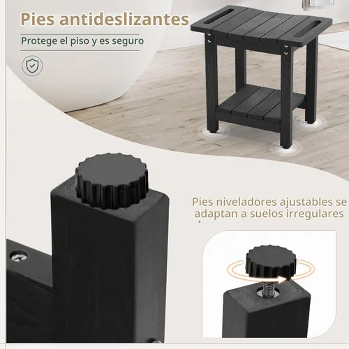Vista 3 de LUE BONA HDPS Bancos de ducha para ducha interior, taburete de ducha negro para afeitarse las piernas con estante, asiento de ducha impermeable