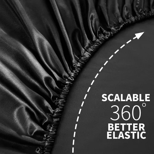 Vista 5 de NSGZ Sábana Bajera Ajustable de Satén Twin, Sábana Bajera Sedosa Individual Solamente, Sábanas de Cama Inferiores Suaves de Bolsillo Profundo, Sin